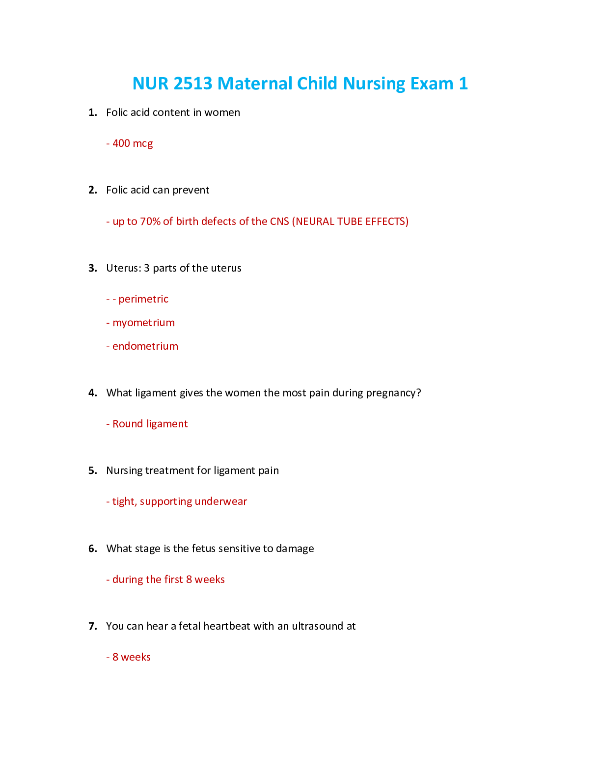 Preview image for NUR 2513 / NUR2513 Exam 1: Maternal Child Nursing Exam 1 Review (Latest 2021/2022) Rasmussen